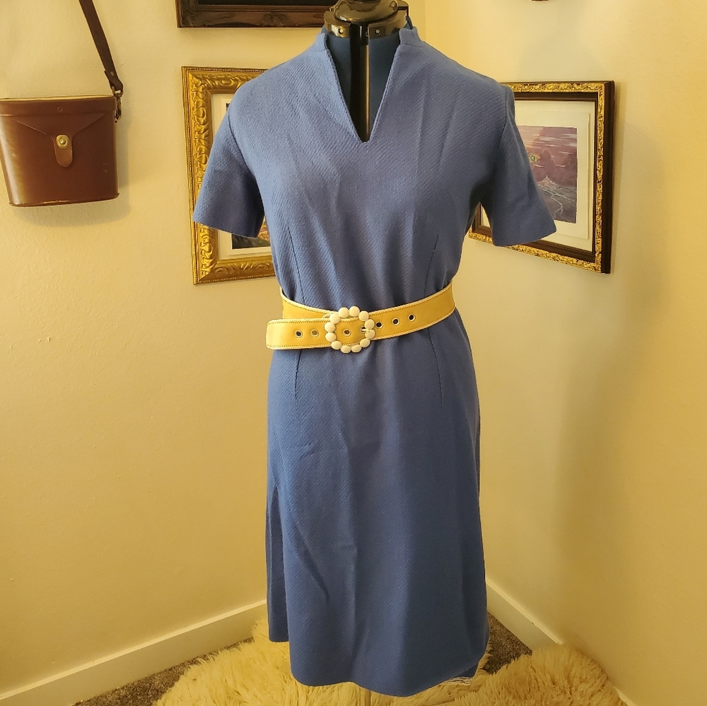 Vintage 60s women's mod royal blue tweed shift dress medium to large